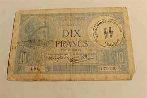 FRANCE GERMAN OCCUPATION NOTE 10 FRANCS OVERPRINT 1940 WW2 SS - Picture 1 of 2