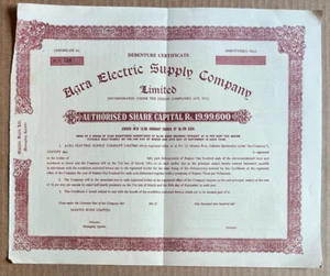 Agra Electric Supply Company Calcuta India certificado de stock indio - Imagen 1 de 1