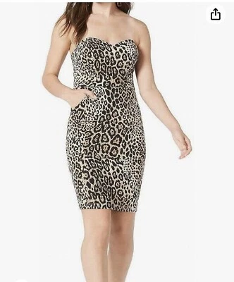 全新带标签 B. Darlin 尺寸 9/10 露肩豹纹动物印花迷你派对鸡尾酒礼服 — 第 1/4 张图片