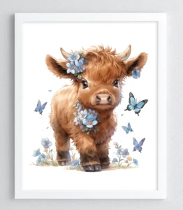 Cow Wall Art Print, Cute Highland Cow Art Print Farmhouse Decor, Home Decor #74 - Picture 1 of 2