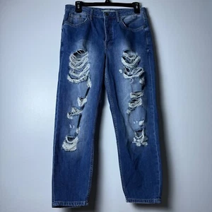 Topshop Moto Hayden Distressed Ripped Boyfriend Jeans Denim Blue Size 28 - Picture 1 of 5