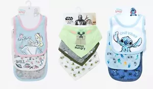 Disney Baby Bibs Cloth Bib 3 Pack One Size Cotton Lilo & Stitch Alice Star Wars - Picture 1 of 7