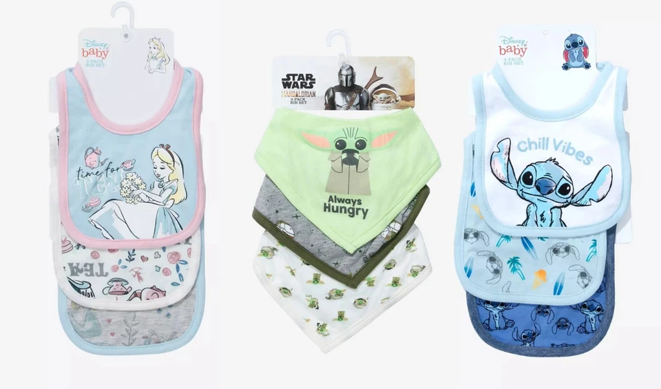 Paquete de 3 baberos de tela para bebé Disney talla única algodón Lilo & Stitch Alice Star Wars Foto 1 de 1