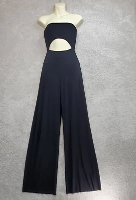 Mono para mujer Norma Kamali sin tirantes recortado pequeño negro Lagenlook dobladillo crudo Foto 1 de 4