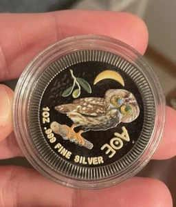 Niue 2019 $2 Athenian Owl 1 Oz Silver Coin + Swarovski Crystals Gold Gilt COA - Picture 1 of 10