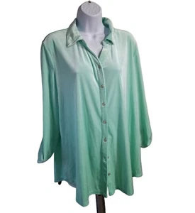 Camisa Kim Rogers Velour XL Abotonada Aqua Manga Roll Minimalista Lagenlook - Imagen 1 de 7