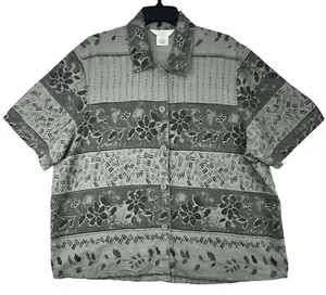 OUTFIT Camicia Tunica Donna JPR Tg 1X 100% Lino Verde Floreale Bottoni Manica Corta - Foto 1 di 8