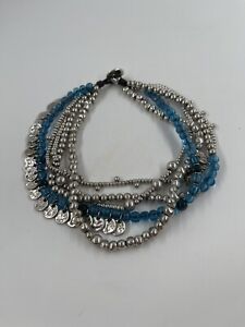 UNO DE 50 $315 Silver Plated & Blue Beads Five Strand Necklace