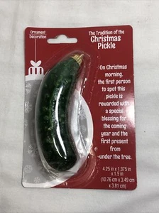 Ornamento sottaceto natalizio vintage nuovo in confezione! Verde Tradizione con glitter oro - Foto 1 di 5