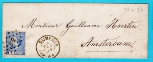 NETHERLANDS cover 1873 Nijmegen dotcancel "82" to Amsterdam - Picture 1 of 2