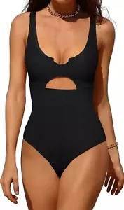 Charmo Ribbed One Piece Padded Monokini Swimsuit M, UPF 50+ - Picture 1 of 3