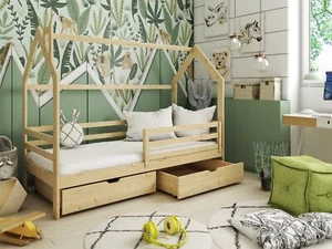 Hausbett Kinderbett BELLI 200x90cm Kiefer Massiv Natur inkl. Rollrost - Bild 1 von 3