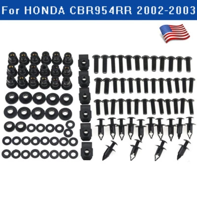 Black Complete Fairing Bolt Kit Body Screws Plastic For Honda CBR954RR 2002-2003 Foto 1 de 4