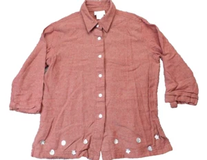Vintage Women's 3/4 Sleeve Medium Linen Blend Blouse Button Up Top Rust/BRN - Picture 1 of 11