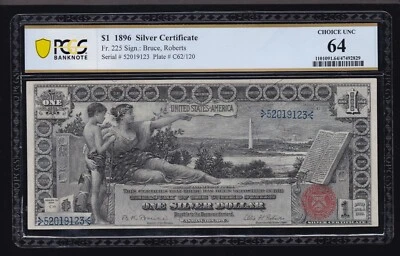 US 1896 $1 Education Silver Certificate FR 225 PCGS 64 Ch CU (123) - Image 1 of 2