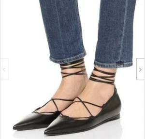 NIB Michael Kors 8M Tabby Lace Up Pointed Toe Ballet Flats Leather/Suede BK/Nude - Picture 1 of 11
