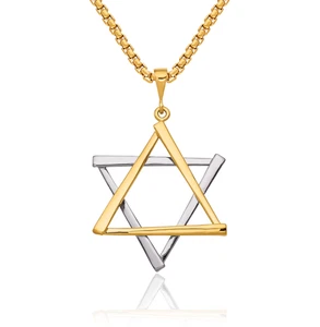 14K Solid Two Tone Gold Star of David Necklace - Picture 1 of 67