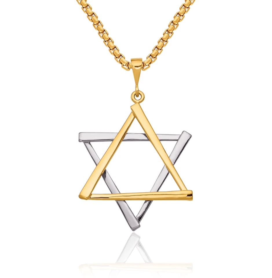 14K Solid Two Tone Gold Star of David Necklace - Image 1 of 1