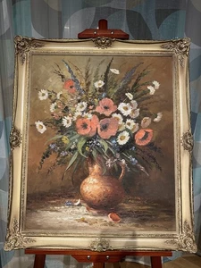 Ölgemälde auf Leinwand „Blumenstillleben mit Kupfervase“ – F. Winter – 1960/70er - Bild 1 von 5