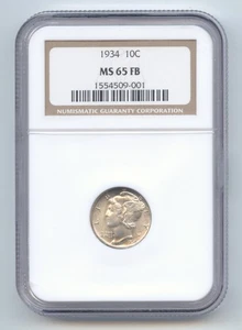 1934 Mercury Dime, NGC MS-65 FB, Full Split Bands - Bild 1 von 2