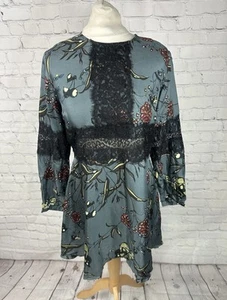 Topshop Boutique 100% Silk Satin Dress Lace Women's Size 10 Green - Picture 1 of 9