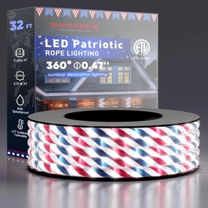 Outdoor LED Rope Light, 4th of July Patriotic Rope Lighting Red Blue Spiral C... - Picture 1 of 7
