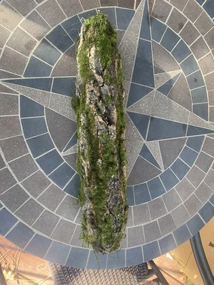 18” tree bark with faux moss floral arrangement container.  - Image 1 of 4