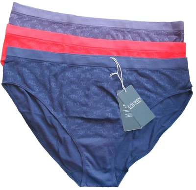 Calcinha feminina Lauren Ralph Lauren pacote com 3 logotipo malha biquíni roupa íntima, múltipla, XXL - Imagem 1 de 4