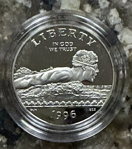 1996-S Olympic Swimming Proof Half Dollar US Mint Coin BU $22.50 W/Coupon CLEAN! - Picture 1 of 2