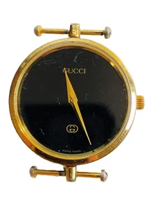 Vintage Gucci Uhrenkopf 30mm schwarz goldfarben ineinandergreifend GG Swiss Made läuft - Bild 1 von 7