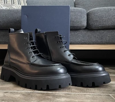 Botas de tornozelo de combate de couro preto classe Roberto Cavalli US$ 895 novas na caixa tamanho 46(13) D - Imagem 1 de 4