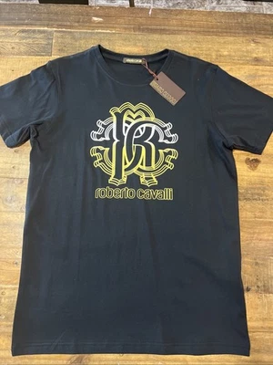 NUEVO CON ETIQUETAS Roberto Cavalli Hombre Camiseta Negra 100% Algodón XL Nueva con Etiquetas Foto 1 de 4