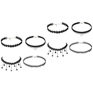 8 Stück Frauen Spitze Choker Halskette mit erweiterter Kette - Picture 1 of 8