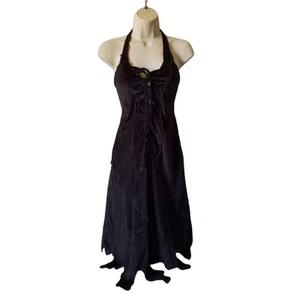 Vintage Ryan Keith Halloween Corset Lace Up Dress S/M Black Velour Halter Neck - Picture 1 of 12