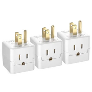 ( 3PacK) 3-Outlet Wall Adapter Cube Tap,Wall AC Plug,15A/125V/1875W,ETL Listed - Picture 1 of 7