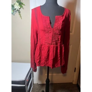 Wild Moosrot Spitze Schößchen Boho Bauern Bluse Langarm Damen Gr. L Neu mit Etikett - Bild 1 von 5