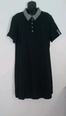 D&co Black Knee Length Dress W/ Black&White Checked Collar& Checked Trim... - Image 1 of 4