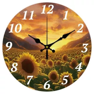12inch Sunflower Sea Sunset Wooden Wall Clock Battery Operated Silent Non Tic... - Picture 1 of 7