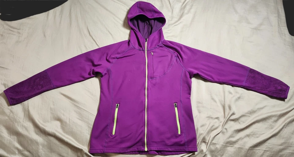 Chaqueta con capucha Title Nine púrpura para mujer cremallera floral cachemira talla grande Foto 1 de 4