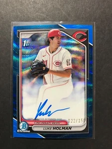 2024 Bowman Draft - Chrome Prospect Auto Luke Holman #CPA-LH Blue Wave Ref /150 - Bild 1 von 2