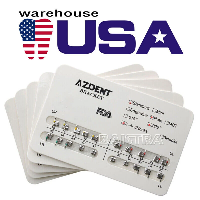 10 Kits Dental Orthodontic Brackets Braces Standard Roth 022 Hooks 345 AZDENT