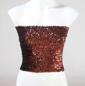 Vintage 1980's Copper Brown Disco Sequin Tube Top Crop Top Small - Picture 1 of 8