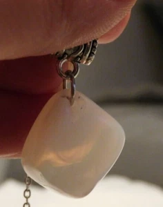 Handmade Necklace of Swirly Moonstone Glass Recycled Antique Slag Glass - Picture 1 of 13