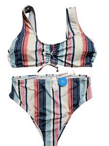Cupshe Womens Multicolor Striped Bikini 2 Piece Bathing Suit Swim Suit Pus 2X - Picture 1 of 8