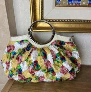 Vintage weiße Lackleder Pailletten Clutch Handtasche Umhängetasche Chrom groß neu ohne Etikett selten - Bild 1 von 12