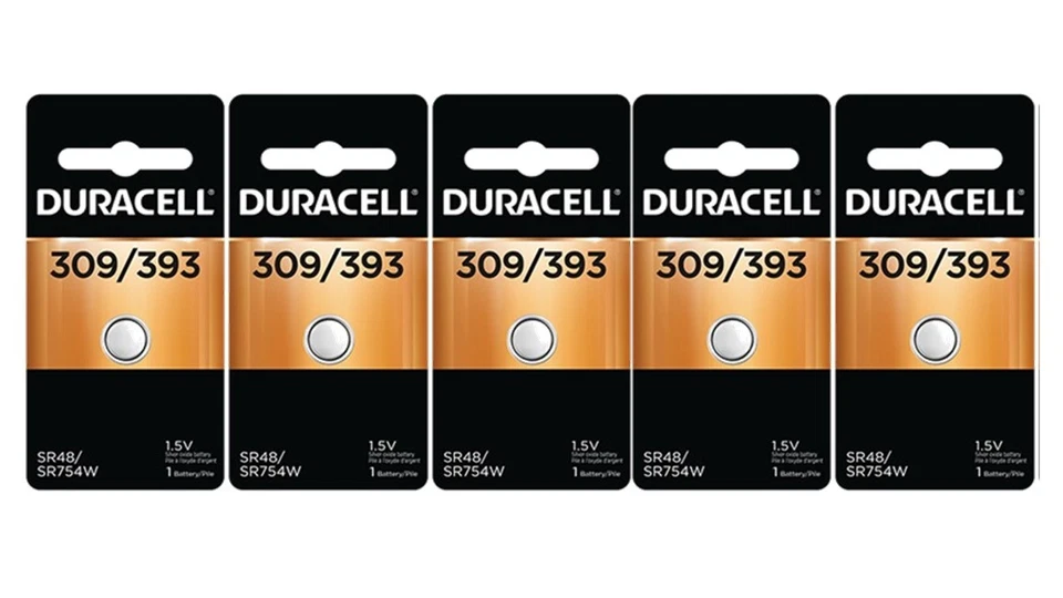5 baterías Duracell de óxido de plata 309/393 (G5, SR48, G5A, SR754, SR754W, LR750) Foto 1 de 1