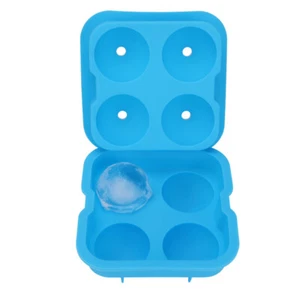 Large Ice Cube Maker Molds 4 Grids Trays Silicone Bar Whiskey Cocktails w/Funnel - Picture 1 of 9