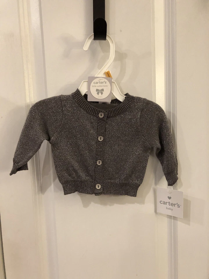 Новый с Ярлыками новорожденного Carter's кардиган Серебряный металлический SKU WR идеально подходит для Рождества - Изображение 1 из 4
