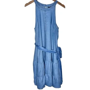 Torrid hochgeschlossenes Stufen Minikleid Gr. M Chambray blau Gürtel ärmellos - Bild 1 von 11