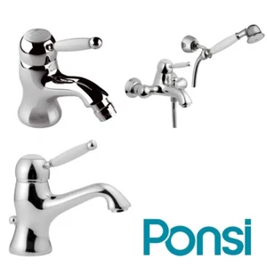 SET RUBINETTI MISCELATORE LAVABO, BIDET E GRUPPO VASCA PONSI CROMO PORCELLANA - Foto 1 di 7